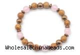 CGB8494 8mm rose quartz, wooden jasper & hematite energy bracelet