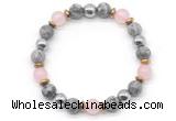 CGB8501 8mm rose quartz, grey picture jasper & hematite energy bracelet