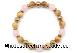 CGB8503 8mm rose quartz, golden tiger eye & hematite energy bracelet