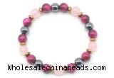 CGB8510 8mm rose quartz, red tiger eye & hematite energy bracelet