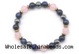 CGB8514 8mm rose quartz, blue tiger eye & hematite energy bracelet