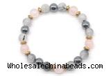 CGB8516 8mm rose quartz, black rutilated quartz & hematite energy bracelet