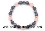 CGB8517 8mm rose quartz, amethyst & hematite energy bracelet