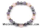 CGB8518 8mm rose quartz, dogtooth amethyst & hematite energy bracelet