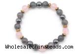 CGB8520 8mm rose quartz, grade A labradorite & hematite energy bracelet