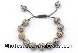 CGB8584 12mm round dalmatian jasper adjustable macrame bracelets