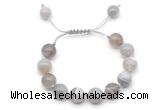 CGB8590 12mm round grey banded agate adjustable macrame bracelets