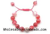 CGB8593 12mm round red banded agate adjustable macrame bracelets