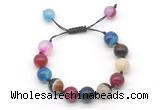 CGB8597 12mm round colorful banded agate adjustable macrame bracelets