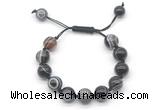 CGB8599 12mm round black banded agate adjustable macrame bracelets