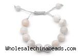 CGB8602 12mm round white crazy lace agate adjustable macrame bracelets