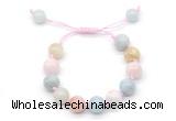 CGB8625 12mm round morganite adjustable macrame bracelets