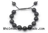 CGB8639 12mm round black obsidian adjustable macrame bracelets