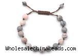 CGB8676 8mm,10mm round pink zebra jasper adjustable macrame bracelets