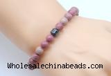 CGB8836 8mm, 10mm pink wooden jasper & drum hematite power beads bracelets