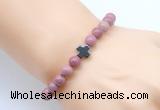 CGB8896 8mm, 10mm pink wooden jasper & cross hematite power beads bracelets