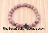 CGB8926 8mm, 10mm pink wooden jasper, cross & rondelle hematite beaded bracelets