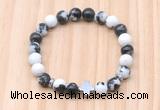 CGB8934 8mm, 10mm black & white jasper, cross & rondelle hematite beaded bracelets