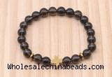 CGB8943 8mm, 10mm smoky quartz, cross & rondelle hematite beaded bracelets