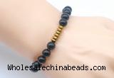 CGB8972 8mm, 10mm black obsidian & rondelle hematite beaded bracelets