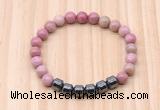 CGB8986 8mm, 10mm pink wooden jasper & drum hematite beaded bracelets