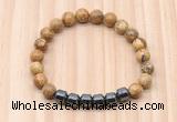 CGB8990 8mm, 10mm picture jasper & drum hematite beaded bracelets