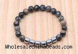 CGB8998 8mm, 10mm grey opal & drum hematite beaded bracelets