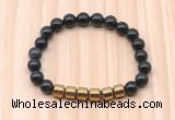 CGB9002 8mm, 10mm black obsidian & drum hematite beaded bracelets