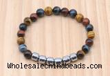 CGB9008 8mm, 10mm colorful tiger eye & drum hematite beaded bracelets