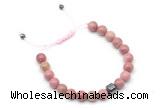 CGB9026 8mm, 10mm pink wooden jasper & drum hematite adjustable bracelets