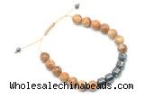 CGB9070 8mm, 10mm picture jasper & drum hematite adjustable bracelets