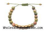 CGB9087 8mm, 10mm unakite & drum hematite adjustable bracelets