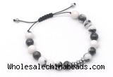 CGB9114 8mm, 10mm black & white jasper & rondelle hematite adjustable bracelets