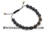 CGB9122 8mm, 10mm golden obsidian & rondelle hematite adjustable bracelets