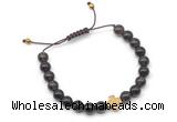 CGB9163 8mm, 10mm smoky quartz & cross hematite adjustable bracelets