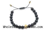 CGB9494 8mm, 10mm black agate & cross hematite adjustable bracelets