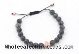 CGB9551 8mm, 10mm matte black labradorite & cross hematite adjustable bracelets