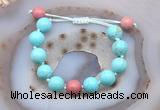 CGB9629 12mm round blue howlite & pink wooden jasper adjustable bracelets