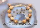 CGB9701 12mm round picture jasper & black rutilated quartz adjustable bracelets