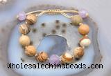 CGB9703 12mm round picture jasper & lavender amethyst adjustable bracelets