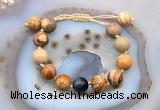 CGB9711 12mm round picture jasper & blue tiger eye adjustable bracelets