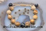 CGB9724 12mm round picture jasper & black banded agate adjustable bracelets