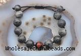 CGB9818 12mm round black labradorite & red tiger eye adjustable bracelets