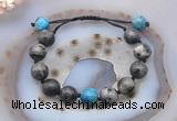 CGB9826 12mm round black labradorite & apatite adjustable bracelets