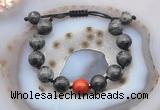 CGB9830 12mm round black labradorite & red jasper adjustable bracelets