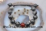 CGB9831 12mm round black labradorite & red agate adjustable bracelets