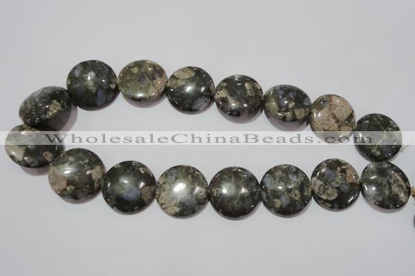 CGE128 15.5 inches 25mm flat round glaucophane gemstone beads