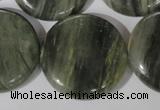 CGH24 15.5 inches 30mm flat round green hair stone beads