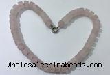 CGN171 20 inches 7*12mm - 9*12mm tyre matte rose quartz necklaces