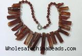 CGN191 23 inches 8*20mm - 11*60mm red agate stick necklaces